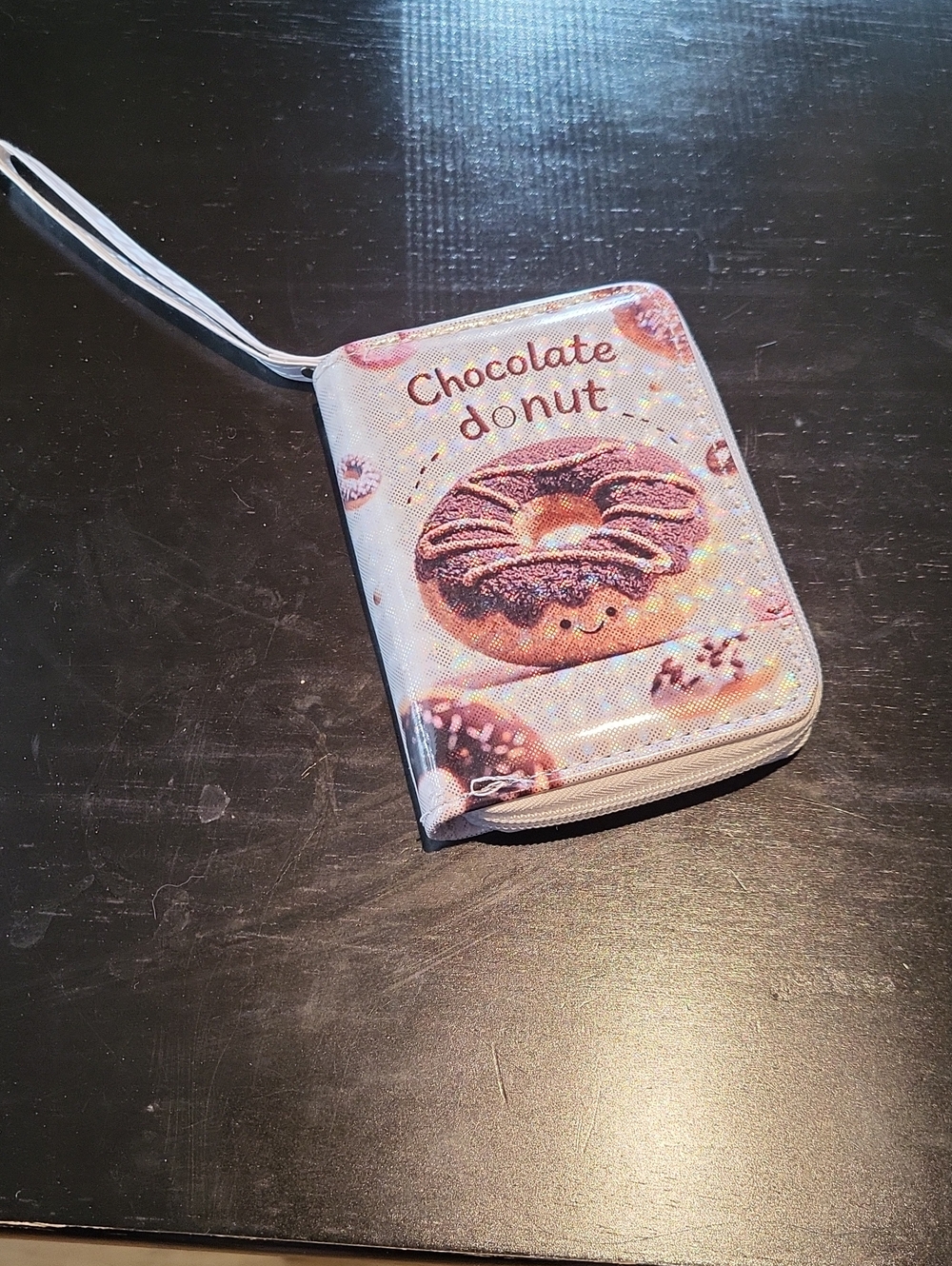 Chocolate Donut Pattern Wallet Accessory Pouch - White/Brown